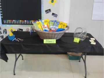 Example raffle table with basket of prizes